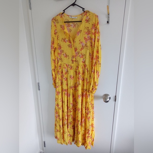 Zara | Floral Boho Yellow Tiered Midi Maxi Dress | Blogger Favorite | Size M - Picture 9 of 11